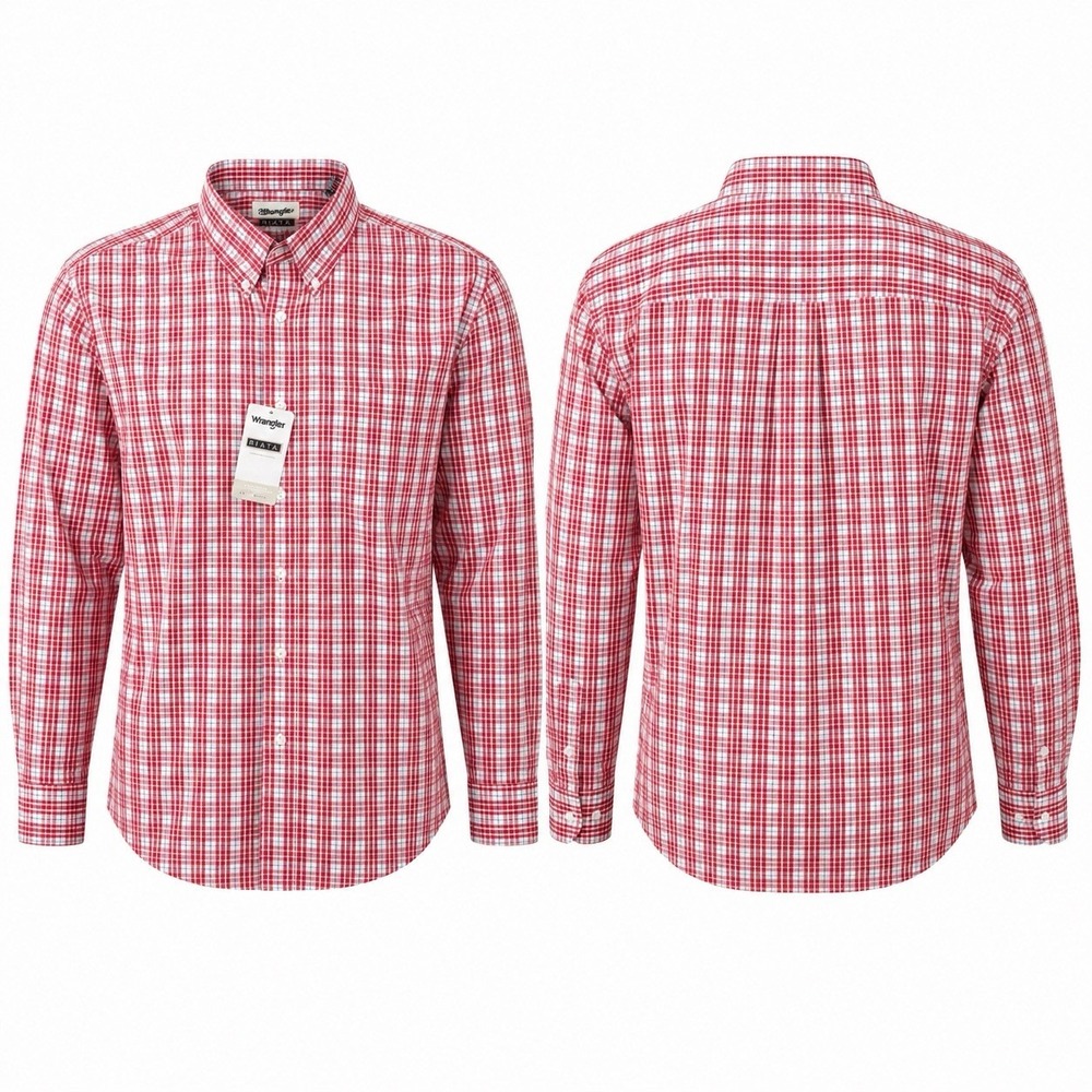 Wrangler Riata Mens Medium Plaid Button Front Western Shirt Red 10MR2128A NWT